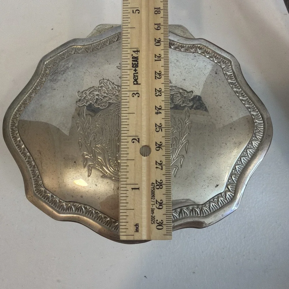 Vintage Silver Plated Jewelry Trinket Box Lion Feet British Royal Coat of Arms